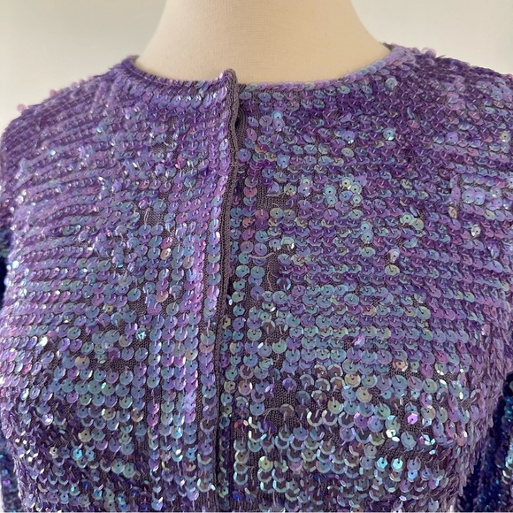 Bloomingdale’s  100% Silk Sequins Purple Cardigan Sweater - Picture 4 of 8